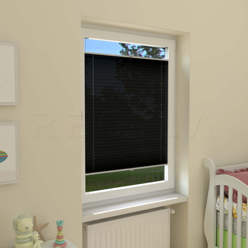 Plisuotos žaliuzės,  saulę atspindintis, Juoda