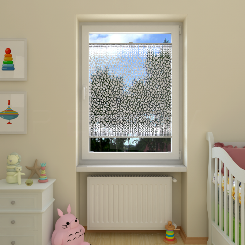 Plisuotos žaliuzės,  skaidrus, Balta