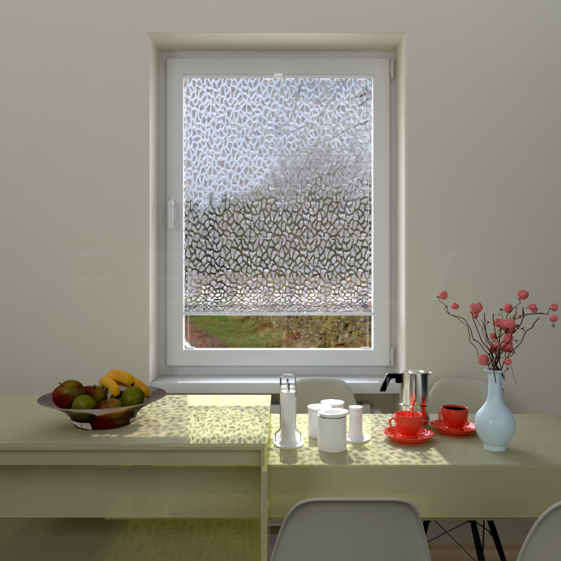 Plisuotos žaliuzės,  skaidrus, Balta