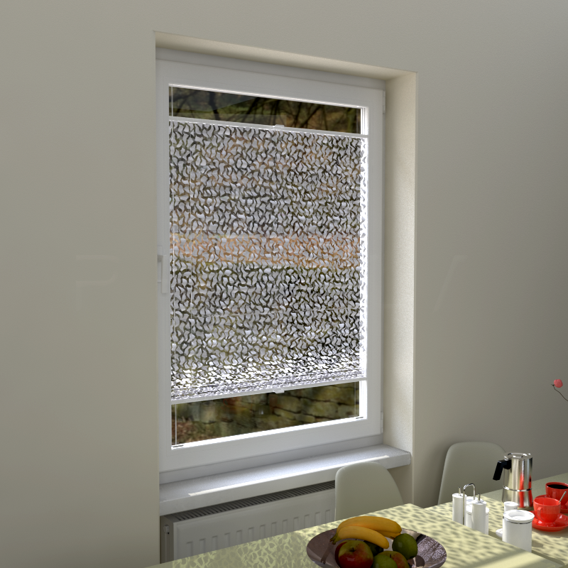 Plisuotos žaliuzės,  skaidrus, Balta